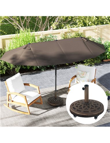 Outsunny 21kg Resin Garden Parasol Base with Wheels, Round Umbrella Stand, Heavy Duty Sun Umbrella Base for 32, 38, 48 mm Umbrel