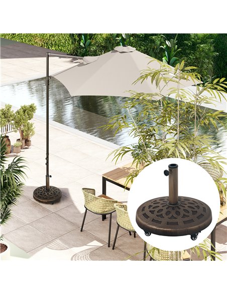 Outsunny 21kg Resin Garden Parasol Base with Wheels, Round Umbrella Stand, Heavy Duty Sun Umbrella Base for 32, 38, 48 mm Umbrel - pic 188517 | FastDaddyshop
