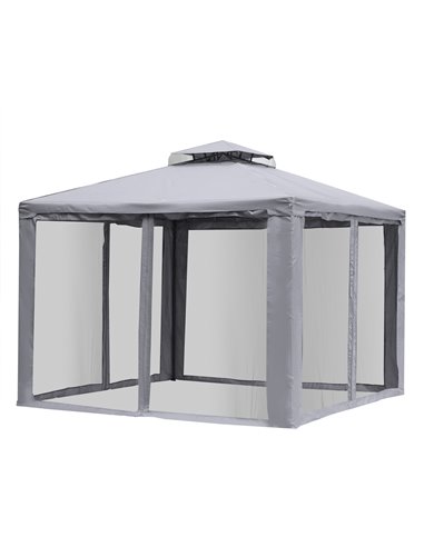 Outsunny 3x3M Metal Gazebo with 2-tier Roof, Netting, Grey