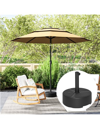 Outsunny Round Garden Parasol Base, Garden Umbrella Stand Heavy Duty Parasol Base, Filled Up to 20kg with Stand or 18kg with Wat