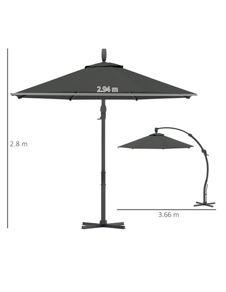 Outsunny 3(m) Garden Cantilever Parasol, Round Overhanging Umbrella with Crank Handle, Cross Base, Aluminium Frame and 360° Rota - pic 188538 | FastDaddyshop
