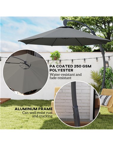 Outsunny 3(m) Garden Cantilever Parasol, Round Overhanging Umbrella with Crank Handle, Cross Base, Aluminium Frame and 360° Rota