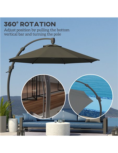Outsunny 3(m) Garden Cantilever Parasol, Round Overhanging Umbrella with Crank Handle, Cross Base, Aluminium Frame and 360° Rota - pic 188540 | FastDaddyshop