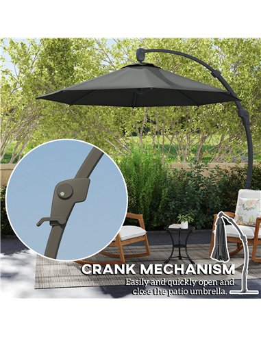Outsunny 3(m) Garden Cantilever Parasol, Round Overhanging Umbrella with Crank Handle, Cross Base, Aluminium Frame and 360° Rota