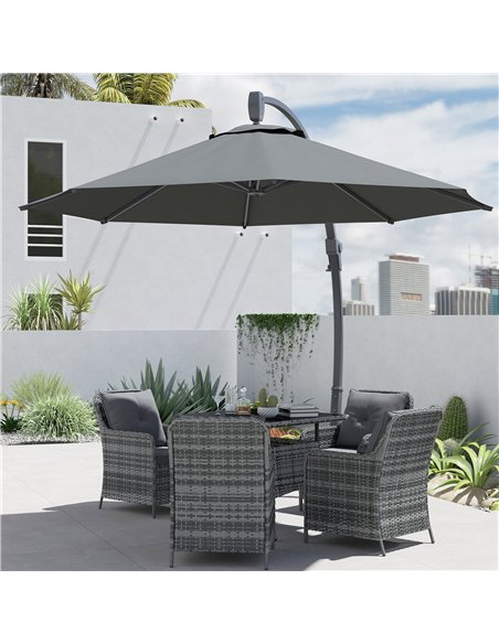 Outsunny 3(m) Garden Cantilever Parasol, Round Overhanging Umbrella with Crank Handle, Cross Base, Aluminium Frame and 360° Rota - pic 188543 | FastDaddyshop