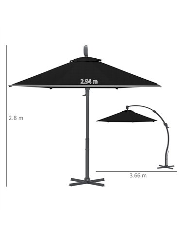 Outsunny 3(m) Garden Cantilever Parasol, Round Overhanging Umbrella with Crank Handle, Cross Base, Aluminium Frame and 360° Rota