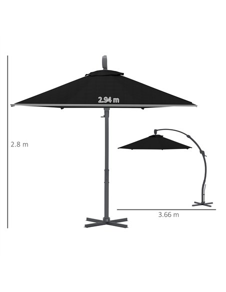 Outsunny 3(m) Garden Cantilever Parasol, Round Overhanging Umbrella with Crank Handle, Cross Base, Aluminium Frame and 360° Rota - pic 188547 | FastDaddyshop