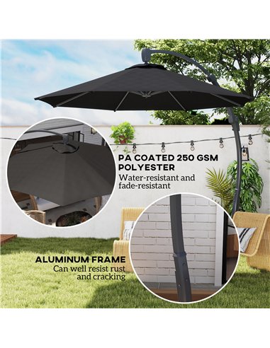 Outsunny 3(m) Garden Cantilever Parasol, Round Overhanging Umbrella with Crank Handle, Cross Base, Aluminium Frame and 360° Rota