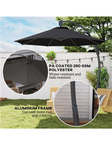 Outsunny 3(m) Garden Cantilever Parasol, Round Overhanging Umbrella with Crank Handle, Cross Base, Aluminium Frame and 360° Rota - pic 188548 | FastDaddyshop