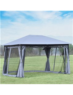 Outsunny 4x3m Outdoor Gazebo with Curtains, Netting Sidewalls, Grey 2