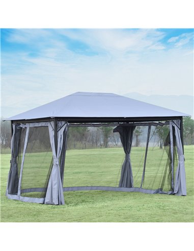 Outsunny 4x3m Outdoor Gazebo with Curtains, Netting Sidewalls, Grey