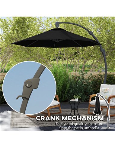 Outsunny 3(m) Garden Cantilever Parasol, Round Overhanging Umbrella with Crank Handle, Cross Base, Aluminium Frame and 360° Rota