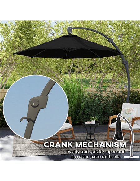 Outsunny 3(m) Garden Cantilever Parasol, Round Overhanging Umbrella with Crank Handle, Cross Base, Aluminium Frame and 360° Rota - pic 188550 | FastDaddyshop
