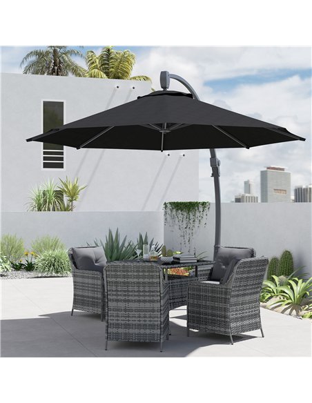 Outsunny 3(m) Garden Cantilever Parasol, Round Overhanging Umbrella with Crank Handle, Cross Base, Aluminium Frame and 360° Rota - pic 188552 | FastDaddyshop