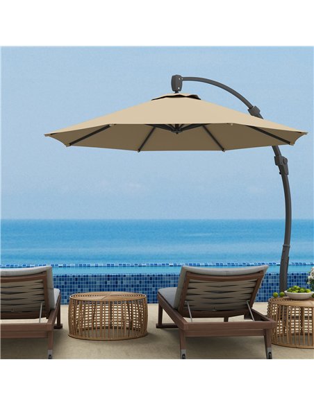 Outsunny 3(m) Garden Cantilever Parasol, Round Overhanging Umbrella with Crank Handle, Cross Base, Aluminium Frame and 360° Rota - pic 188555 | FastDaddyshop