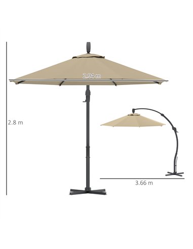 Outsunny 3(m) Garden Cantilever Parasol, Round Overhanging Umbrella with Crank Handle, Cross Base, Aluminium Frame and 360° Rota