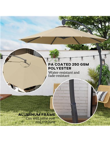 Outsunny 3(m) Garden Cantilever Parasol, Round Overhanging Umbrella with Crank Handle, Cross Base, Aluminium Frame and 360° Rota
