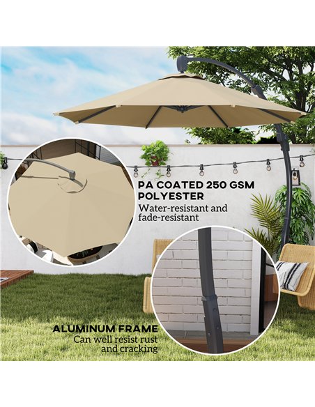 Outsunny 3(m) Garden Cantilever Parasol, Round Overhanging Umbrella with Crank Handle, Cross Base, Aluminium Frame and 360° Rota - pic 188557 | FastDaddyshop