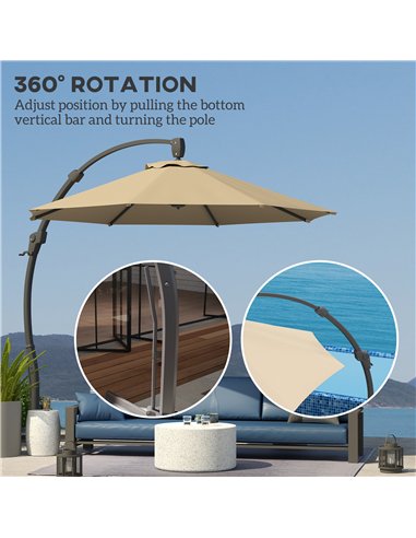 Outsunny 3(m) Garden Cantilever Parasol, Round Overhanging Umbrella with Crank Handle, Cross Base, Aluminium Frame and 360° Rota