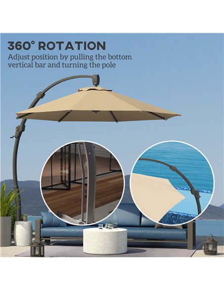 Outsunny 3(m) Garden Cantilever Parasol, Round Overhanging Umbrella with Crank Handle, Cross Base, Aluminium Frame and 360° Rota - pic 188558 | FastDaddyshop