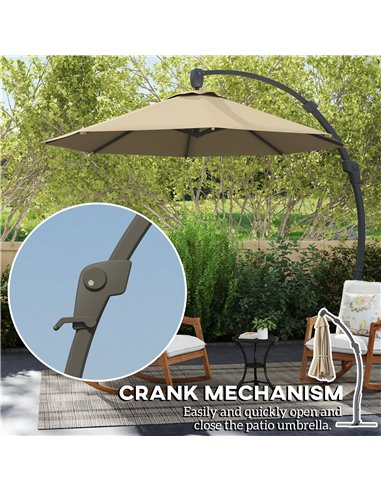 Outsunny 3(m) Garden Cantilever Parasol, Round Overhanging Umbrella with Crank Handle, Cross Base, Aluminium Frame and 360° Rota
