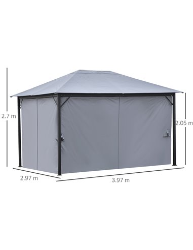 Outsunny 4x3m Outdoor Gazebo with Curtains, Netting Sidewalls, Grey