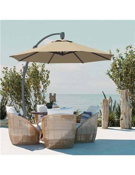 Outsunny 3(m) Garden Cantilever Parasol, Round Overhanging Umbrella with Crank Handle, Cross Base, Aluminium Frame and 360° Rota - pic 188560 | FastDaddyshop