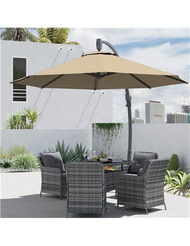 Outsunny 3(m) Garden Cantilever Parasol, Round Overhanging Umbrella with Crank Handle, Cross Base, Aluminium Frame and 360° Rota