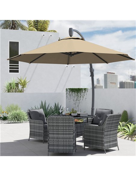 Outsunny 3(m) Garden Cantilever Parasol, Round Overhanging Umbrella with Crank Handle, Cross Base, Aluminium Frame and 360° Rota - pic 188561 | FastDaddyshop