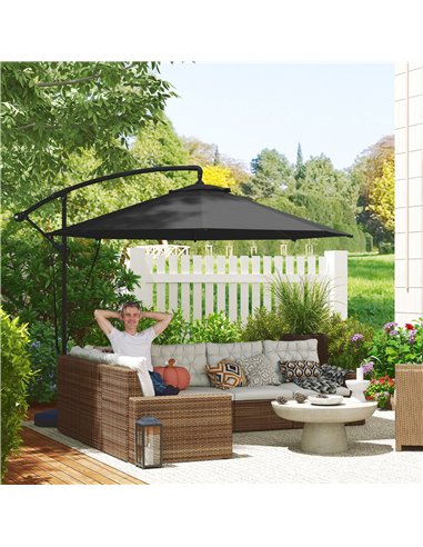 Outsunny 3(m) Garden Cantilever Parasol with Fillable Base up to 90kg, Wind Protection Strap, Cover, Round Banana Hanging Umbrel