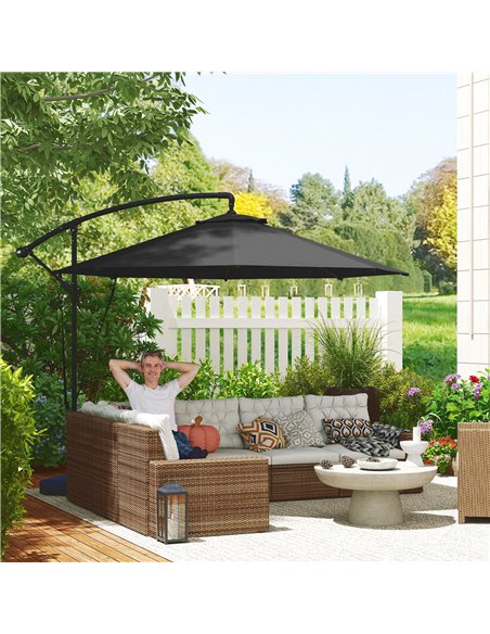 Outsunny 3(m) Garden Cantilever Parasol with Fillable Base up to 90kg, Wind Protection Strap, Cover, Round Banana Hanging Umbrel - pic 188564 | FastDaddyshop