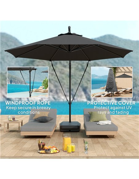 Outsunny 3(m) Garden Cantilever Parasol with Fillable Base up to 90kg, Wind Protection Strap, Cover, Round Banana Hanging Umbrel - pic 188567 | FastDaddyshop
