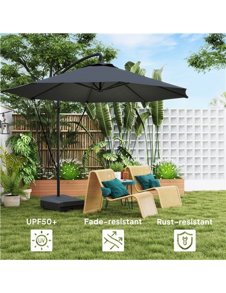 Outsunny 3(m) Garden Cantilever Parasol with Fillable Base up to 90kg, Wind Protection Strap, Cover, Round Banana Hanging Umbrel - pic 188568 | FastDaddyshop
