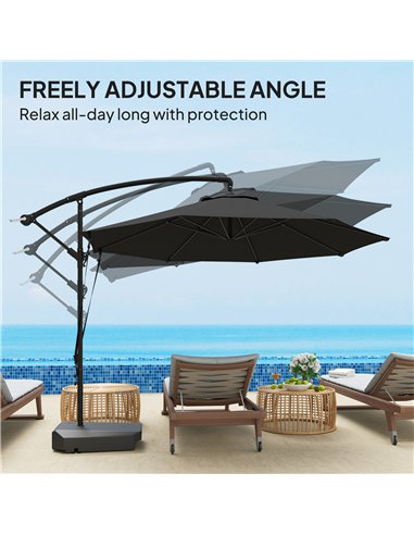 Outsunny 3(m) Garden Cantilever Parasol with Fillable Base up to 90kg, Wind Protection Strap, Cover, Round Banana Hanging Umbrel
