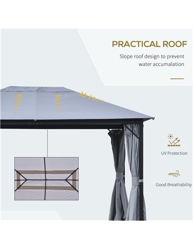 Outsunny 4 x 3(m) Outdoor Gazebo Canopy Party Tent Garden Pavilion Patio Shelter with Curtains, Netting Sidewalls, Grey