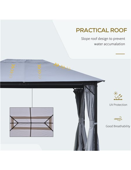 Outsunny 4 x 3(m) Outdoor Gazebo Canopy Party Tent Garden Pavilion Patio Shelter with Curtains, Netting Sidewalls, Grey - pic 18857 | FastDaddyshop