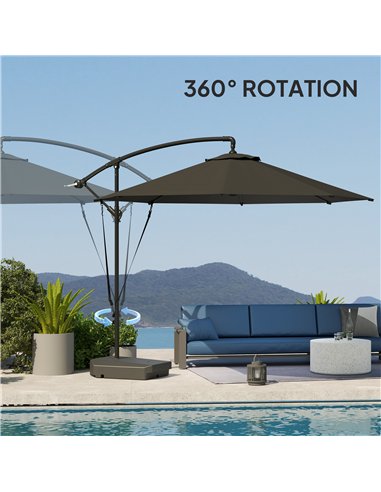 Outsunny 3(m) Garden Cantilever Parasol with Fillable Base up to 90kg, Wind Protection Strap, Cover, Round Banana Hanging Umbrel