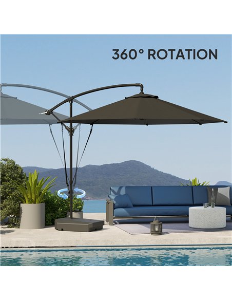 Outsunny 3(m) Garden Cantilever Parasol with Fillable Base up to 90kg, Wind Protection Strap, Cover, Round Banana Hanging Umbrel - pic 188570 | FastDaddyshop
