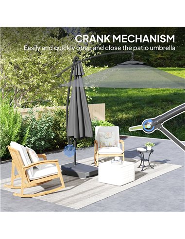 Outsunny 3(m) Garden Cantilever Parasol with Fillable Base up to 90kg, Wind Protection Strap, Cover, Round Banana Hanging Umbrel