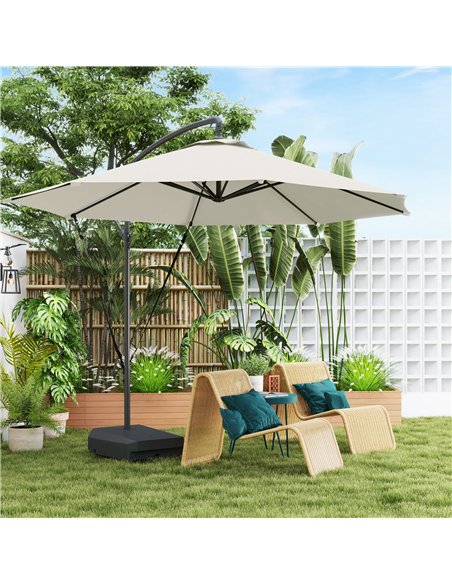 Outsunny 3(m) Garden Cantilever Parasol with Fillable Base up to 90kg, Wind Protection Strap, Cover, Round Banana Hanging Umbrel - pic 188573 | FastDaddyshop
