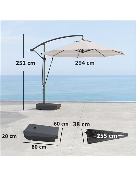 Outsunny 3(m) Garden Cantilever Parasol with Fillable Base up to 90kg, Wind Protection Strap, Cover, Round Banana Hanging Umbrel - pic 188574 | FastDaddyshop