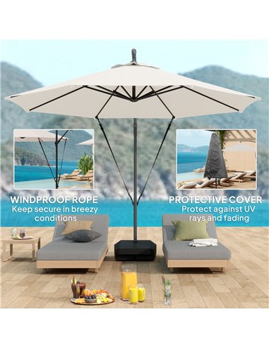 Outsunny 3(m) Garden Cantilever Parasol with Fillable Base up to 90kg, Wind Protection Strap, Cover, Round Banana Hanging Umbrel