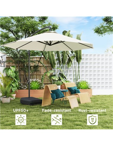 Outsunny 3(m) Garden Cantilever Parasol with Fillable Base up to 90kg, Wind Protection Strap, Cover, Round Banana Hanging Umbrel