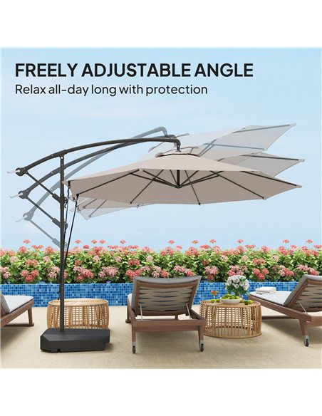 Outsunny 3(m) Garden Cantilever Parasol with Fillable Base up to 90kg, Wind Protection Strap, Cover, Round Banana Hanging Umbrel - pic 188578 | FastDaddyshop