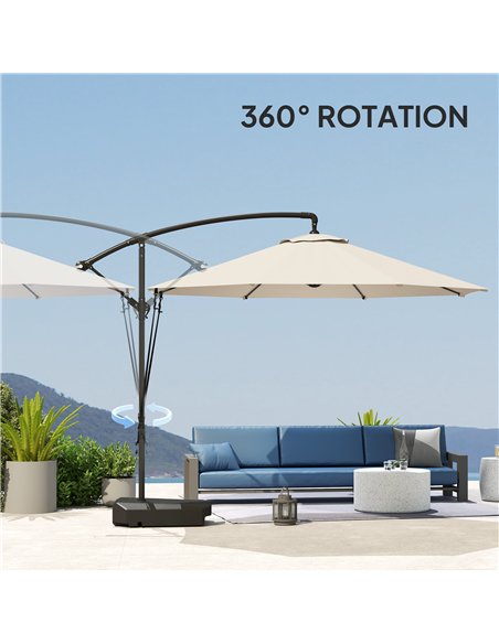 Outsunny 3(m) Garden Cantilever Parasol with Fillable Base up to 90kg, Wind Protection Strap, Cover, Round Banana Hanging Umbrel - pic 188579 | FastDaddyshop