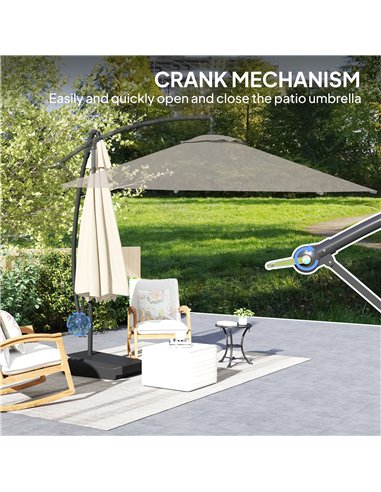 Outsunny 3(m) Garden Cantilever Parasol with Fillable Base up to 90kg, Wind Protection Strap, Cover, Round Banana Hanging Umbrel