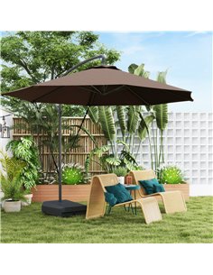 Outsunny 3(m) Garden Cantilever Parasol with Fillable Base up to 90kg, Wind Protection Strap, Cover, Round Banana Hanging Umbrel 2