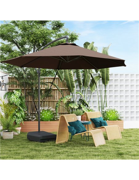 Outsunny 3(m) Garden Cantilever Parasol with Fillable Base up to 90kg, Wind Protection Strap, Cover, Round Banana Hanging Umbrel - pic 188582 | FastDaddyshop
