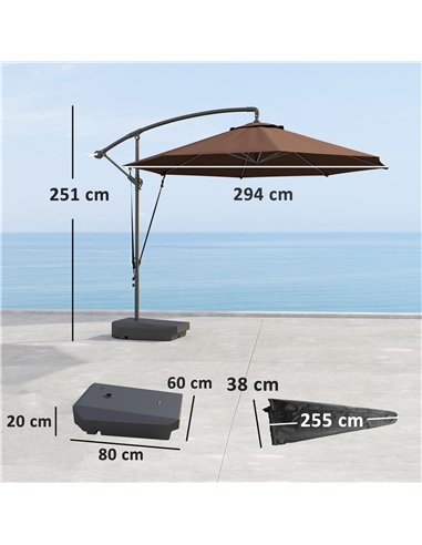 Outsunny 3(m) Garden Cantilever Parasol with Fillable Base up to 90kg, Wind Protection Strap, Cover, Round Banana Hanging Umbrel