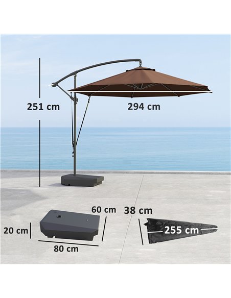 Outsunny 3(m) Garden Cantilever Parasol with Fillable Base up to 90kg, Wind Protection Strap, Cover, Round Banana Hanging Umbrel - pic 188583 | FastDaddyshop